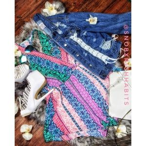 Charlotte Russe Pink &Teal Printed Romper